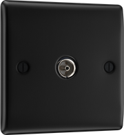 BG NFB60 Nexus Metal Matt Black 1 Gang TV or FM Coaxial Aerial Connector by British General (BG-NFB60-Shopify-SA_1)