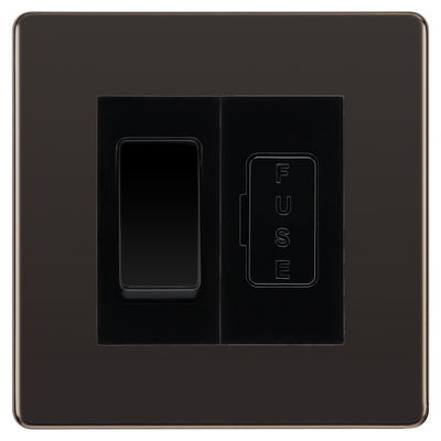BG Screwless Black Nickel 2 Way Light Switch & 13A Fused Spur Plate | Black Insert