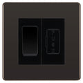 BG Screwless Black Nickel 2 Way Light Switch & 13A Fused Spur Plate | Black Insert