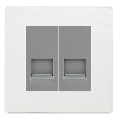 BG Evolve Pearlescent White Double RJ11 Telephone Socket PCDCLRJ112 - Grey Insert by British General (BG-PCDCLRJ112G)