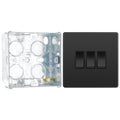 BG Evolve Black Chrome 3 Gang 20A 16AX 2 Way Light Switch PCDBC43B with 35mm Steel Back Box