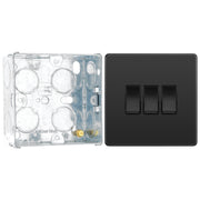 BG Evolve Black Chrome 3 Gang 20A 16AX 2 Way Light Switch PCDBC43B with 35mm Steel Back Box