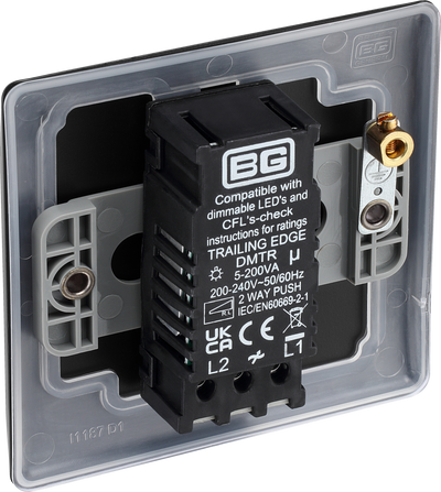 BG NFB81 Nexus Metal Matt Black 1 Gang 200W 2 Way Push On-Off Intelligent LED Dimmer Switch