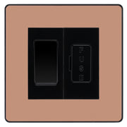 BG Evolve Polished Copper 2 Way Light Switch & 13A Fused Spur Plate | Black Insert
