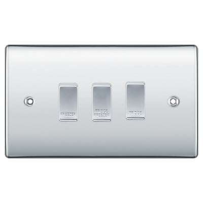 BG Polished Chrome 3 Gang Engraved Custom Labelled Appliance Grid Switch by British General (BG-Polished-Chrome-Custom-3Gang-Switch)