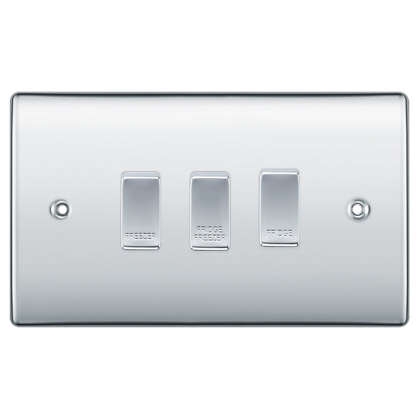 BG Polished Chrome 3 Gang Engraved Custom Labelled Appliance Grid Switch