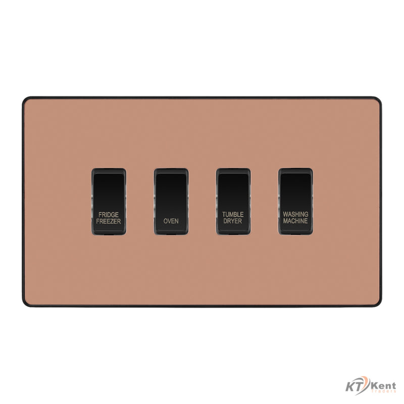 BG Evolve Polished Copper Custom Appliance Grid Switch 4 Gang Screwless