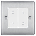 BG Nexus Brushed Steel Double Secondary Touch Dimmer Switch White Inserts NBSTDS2W