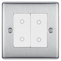 BG Nexus Brushed Steel Double Secondary Touch Dimmer Switch White Inserts NBSTDS2W