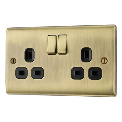 BG Nexus Antique Brass 13A Double Switched Socket NAB22B with 25mm Steel Back Box