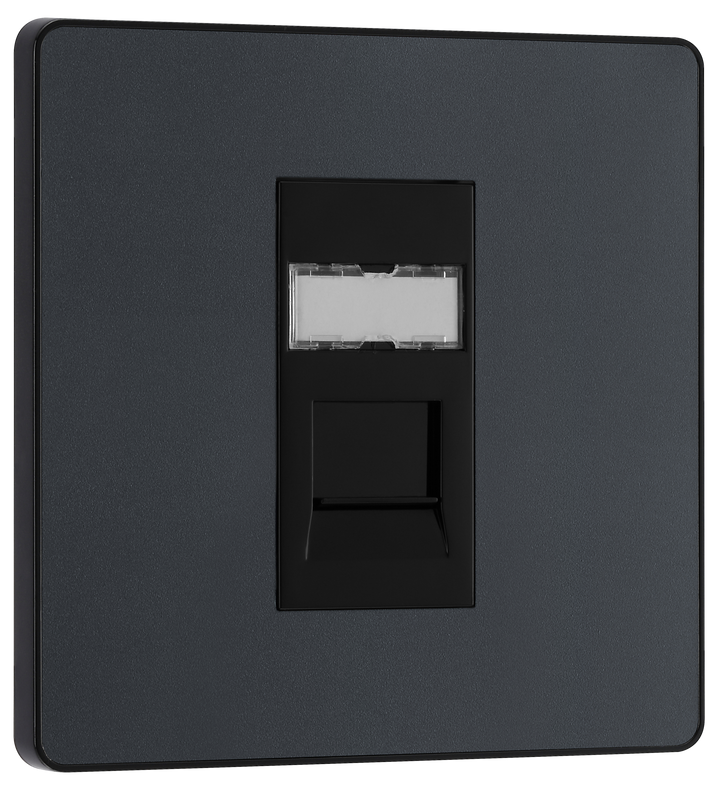 PCDMGRJ451B Front - This Evolve Matt Grey RJ45 ethernet socket from British General uses an IDC terminal connection and is ideal for home and office, providing a networking outlet with ID window for identification.