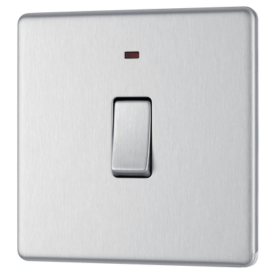 BG Electrical FBS31 Nexus Screwless Flat-Plate Single Switch Brushed Steel Neon 2 Way 20A