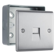 BG Nexus Brushed Steel 1 Gang Slave Telephone Socket with Surface Pattress Back Box by British General (BG-NBSBTS1+MC501)