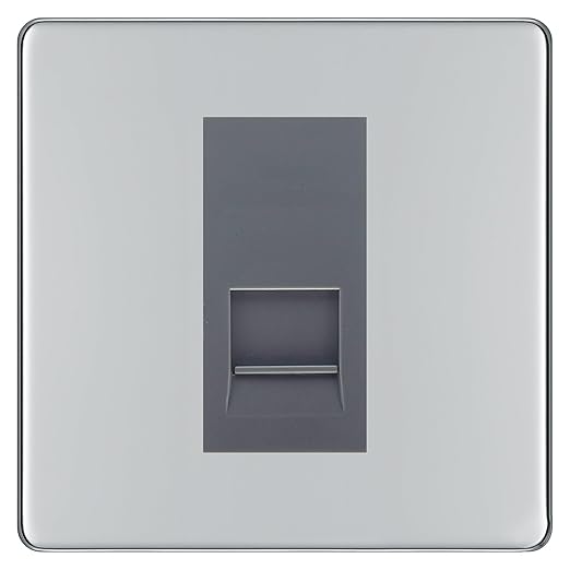 BG Screwless Polished Chrome Single IDC Secondary Telephone Socket - Grey Insert