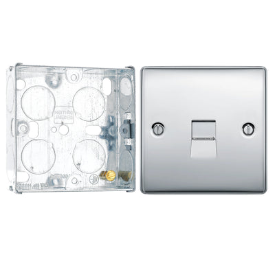 BG Nexus Polished Chrome Single Slave Telephone Socket NPCBTS1 with 25mm Steel Back Box by British General (BG-NPCBTS1+HGS02)