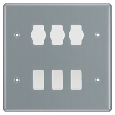 BG Metal Clad 6 Gang Switch 3x LED Dimmer 3x Intermediate Custom Grid Switch