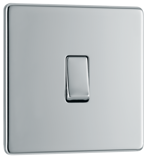 BG Electrical FPC12 Nexus Screwless Flat-Plate 2 Way 10A Single Light Switch Polished Chrome