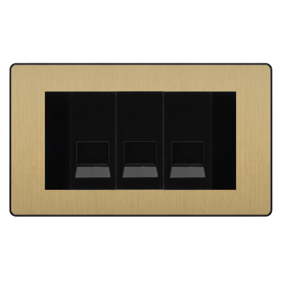 BG Evolve Satin Brass 3 Gang Secondary Telephone Socket, Screw Terminal - Black Insert by British General (BG-PCDSB3GEMBTSSB)