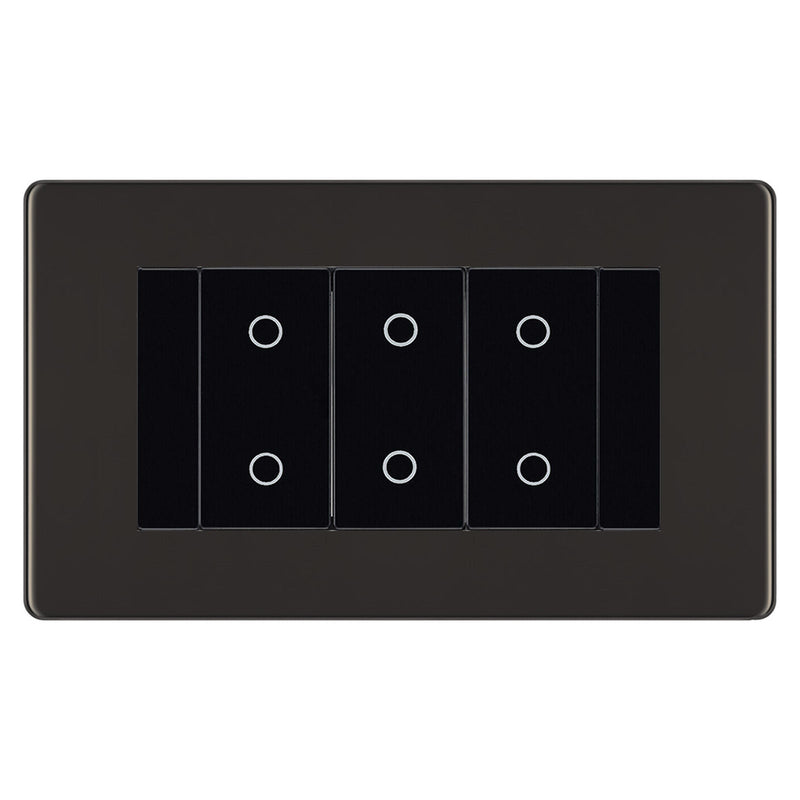 BG Nexus Screwless Black Nickel Triple Master Touch Dimmer Switch Black Inserts FBNTDM3B