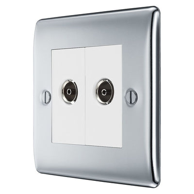 BG Nexus Polished Chrome 2 Gang Isolated Co-Axial Socket NPC63 with 35mm Steel Back Box