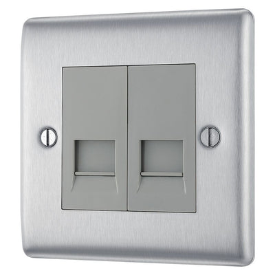 BG Nexus Brushed Steel 2 Gang Master Telephone Socket with Surface Pattress Back Box