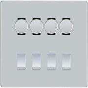 BG Screwless Polished Chrome 8 Gang Switch 4x Trailing Edge LED Dimmer, 2x Intermediate, 2x 2-Way Switch by British General (BG-SCRL-PC-8G-4x-Dimmer-2x-INT-2x-2Way)