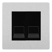 BG Evolve Brushed Steel Double RJ11 Telephone Socket PCDBSRJ112 - Black Insert by British General (BG-PCDBSRJ112B)