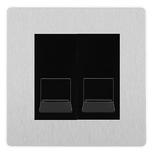 BG Evolve Brushed Steel Double RJ11 Telephone Socket PCDBSRJ112 - Black Insert