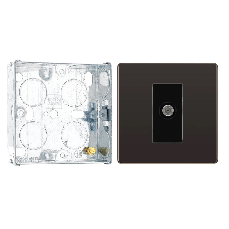 BG Screwless Black Nickel Single Satellite Socket FBN64 with 25mm Steel Back Box