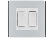 BG Electrical Screwless Polished Chrome 2-Gang Light Switch 1x 2-Way + 1x Intermediate – White Inserts by British General (BG-SCRL-PC-2G-Combo-1x INT-1x 2WAY WH)