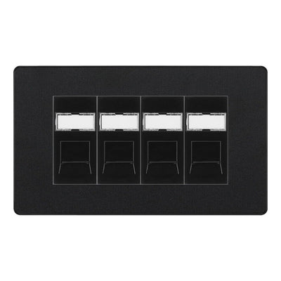 BG Evolve Matt Black 4 Gang RJ45 Cat6 Data Socket Outlet Black Inserts
