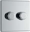 BG Electrical FPC82 Nexus Flatplate Screwless Polished Chrome 2 Gang 200W 2 Way Trailing-Edge Push Dimmer Switch