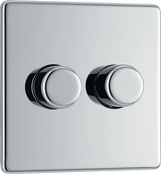 BG Electrical FPC82 Nexus Flatplate Screwless Polished Chrome 2 Gang 200W 2 Way Trailing-Edge Push Dimmer Switch by British General (BG-FPC82-Shopify-SA_1)