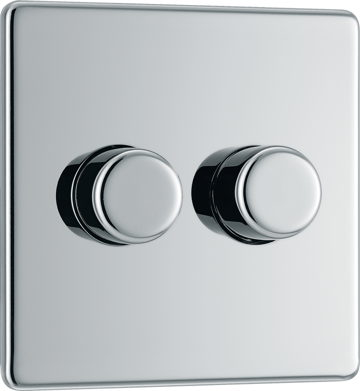 FPC82 Front - This trailing edge double dimmer switch from British General allows you to control your light levels and set the mood. The intelligent electronic circuit monitors the connected load and provides a soft-start with protection against thermal.