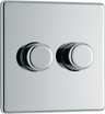 BG Electrical FPC82 Nexus Flatplate Screwless Polished Chrome 2 Gang 200W 2 Way Trailing-Edge Push Dimmer Switch by British General (BG-FPC82-Shopify-SA_1)