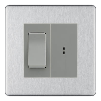BG Screwless Brushed Steel 2 Way Single Pole Key Switch with 2 Way Single Pole Switch, Key Included - Grey Insert