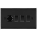 BG Nexus Matt Black 4 Gang Switch 1x Trailing Edge LED Dimmer 3x Intermediate Custom Grid Switch
