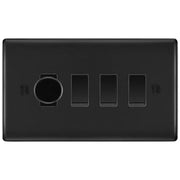 BG Nexus Matt Black 4 Gang Switch 1x Trailing Edge LED Dimmer 3x Intermediate Custom Grid Switch by British General (BG-Nexus-FB-4G-CUSTOM-1x-Dimmer-3x-INT)