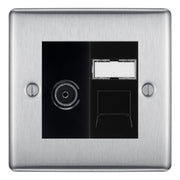 BG Nexus Brushed Steel TV Aerial & RJ45 CAT6 Data Socket - Black Insert