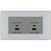 BG Screwless Polished Chrome 4G Faceplate with 45W USB A+C Charger Modules – Grey Insert by British General (BG-FPCEMR4+EMUSBAC45G)