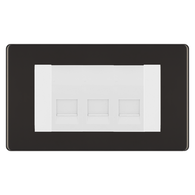 BG Screwless Black Nickel 3 Gang Master Telephone Socket - White Insert