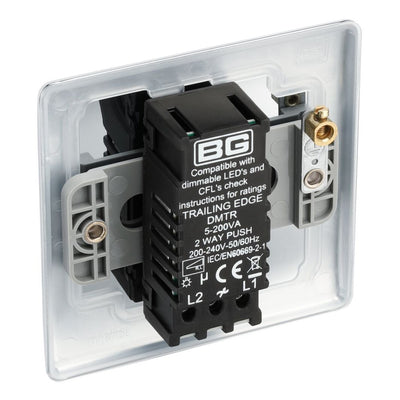 BG Nexus Polished Chrome 200W 2 Way Single Trailing Edge Dimmer Switch NPC81 with 25mm Steel Back Box