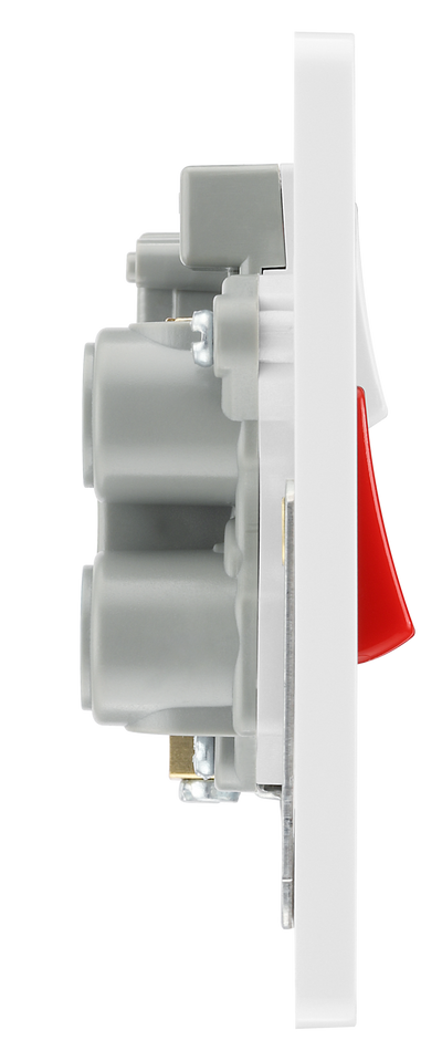 BG PCDBS70W Brushed Steel Evolve 45A 2 Pole Cooker Control Unit 13A Switched Socket - White Insert
