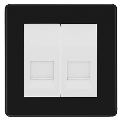 BG Screwless Matt Black Double Master Telephone Socket – White Insert