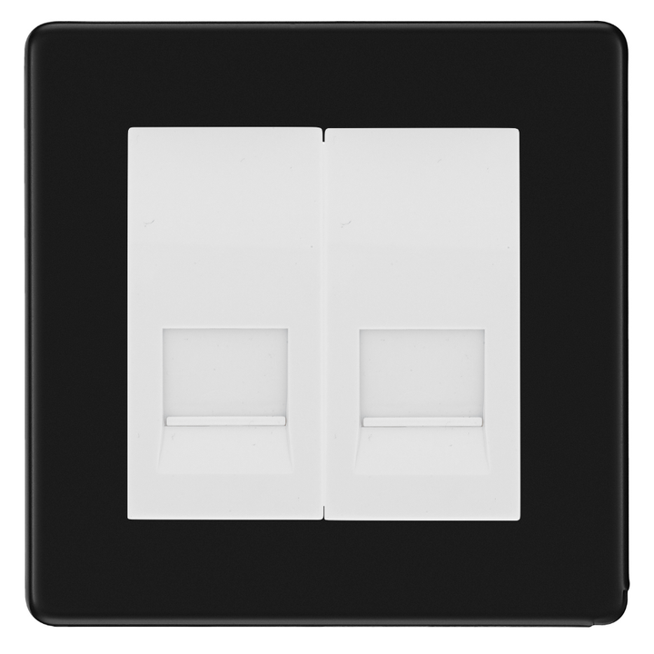 BG Screwless Matt Black Double Master Telephone Socket