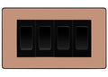 BG Evolve Polished Copper 4-Gang Light Switch 1x 2-Way + 3x Intermediate – Black Inserts