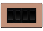 BG Evolve Polished Copper 4-Gang Light Switch 1x 2-Way + 3x Intermediate – Black Inserts