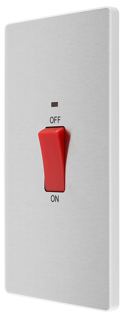 BG PCDBS72W Brushed Steel Evolve 45A 2 Pole Large Plate LED Switch - White Insert