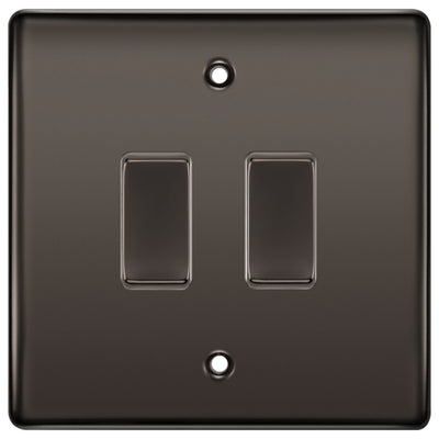 BG Nexus Black Nickel 2 Gang Intermediate Light Switch Custom Grid Switch