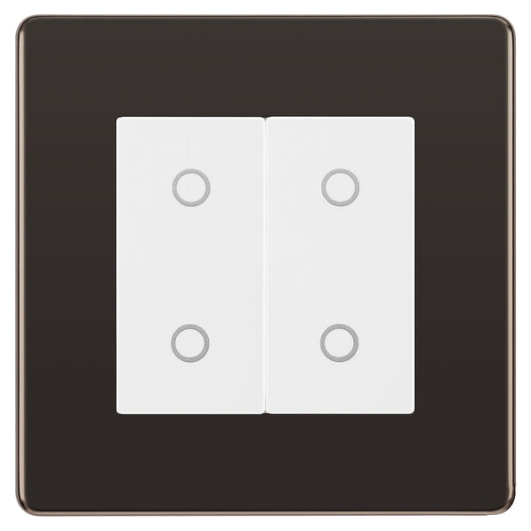 BG Nexus Screwless Black Nickel Double Master Touch Dimmer Switch White Inserts